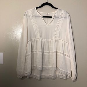 White Sheer Long Sleeve Blouse with Lace by Gap
